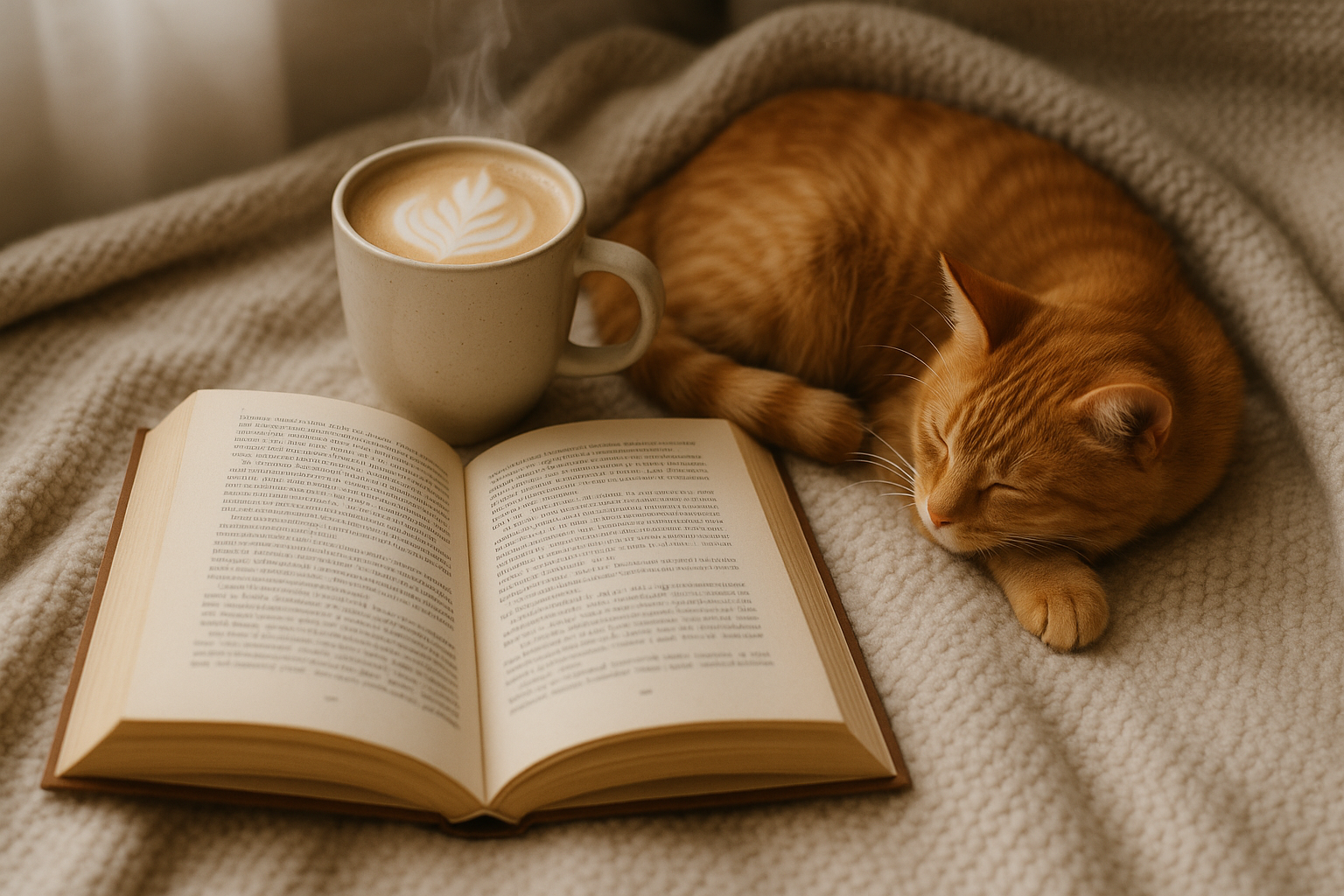 Coffee, Cats & Books - Cozy reading scene